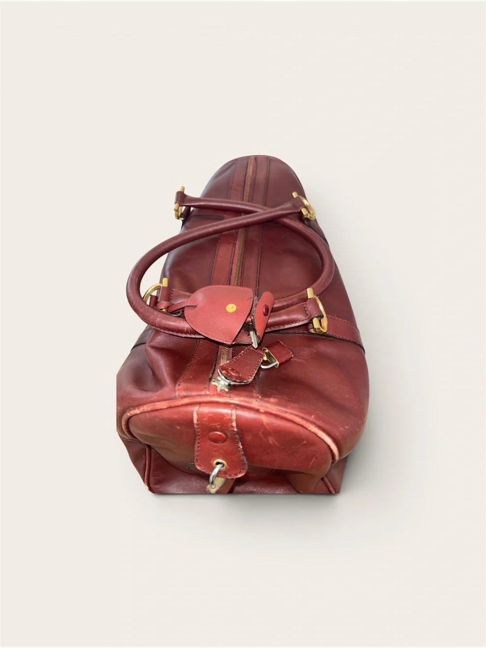 Cartier Burgundy Leather Dome Satchel with Gold Hardware